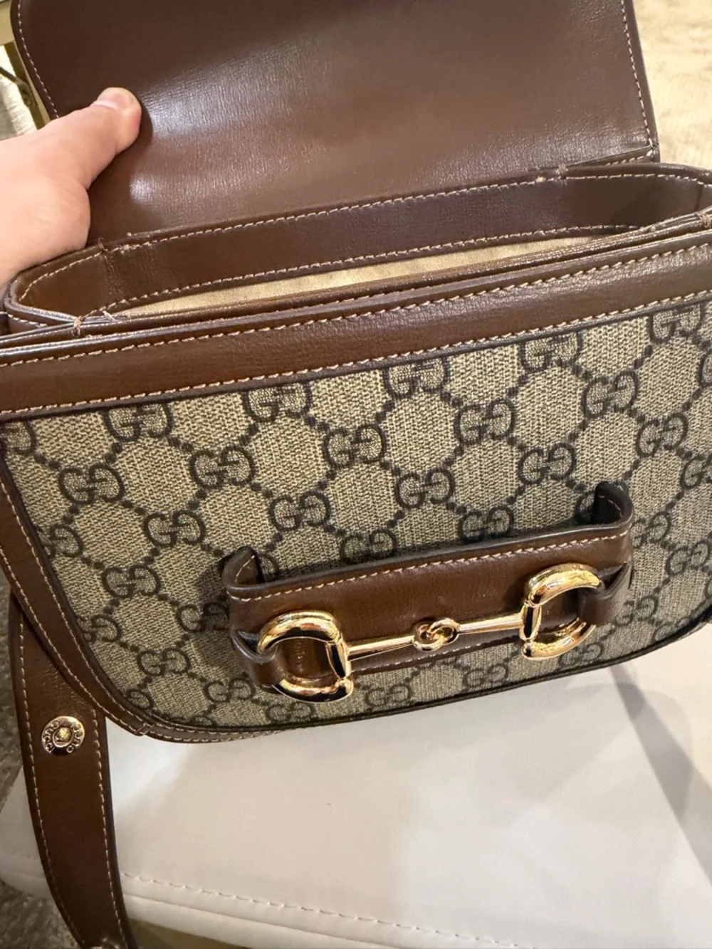 Brown GG Horsebit Canvas Shoulder Bag - Picture 4 of 6